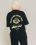 Black oversized Peace Be Upon You tee with Arabic As-Salamu Alaykum script – Islamic graphic tee