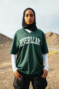 Green oversized 5ivepillars Hockey tee with college logo and falcon back print – Muslim streetwear