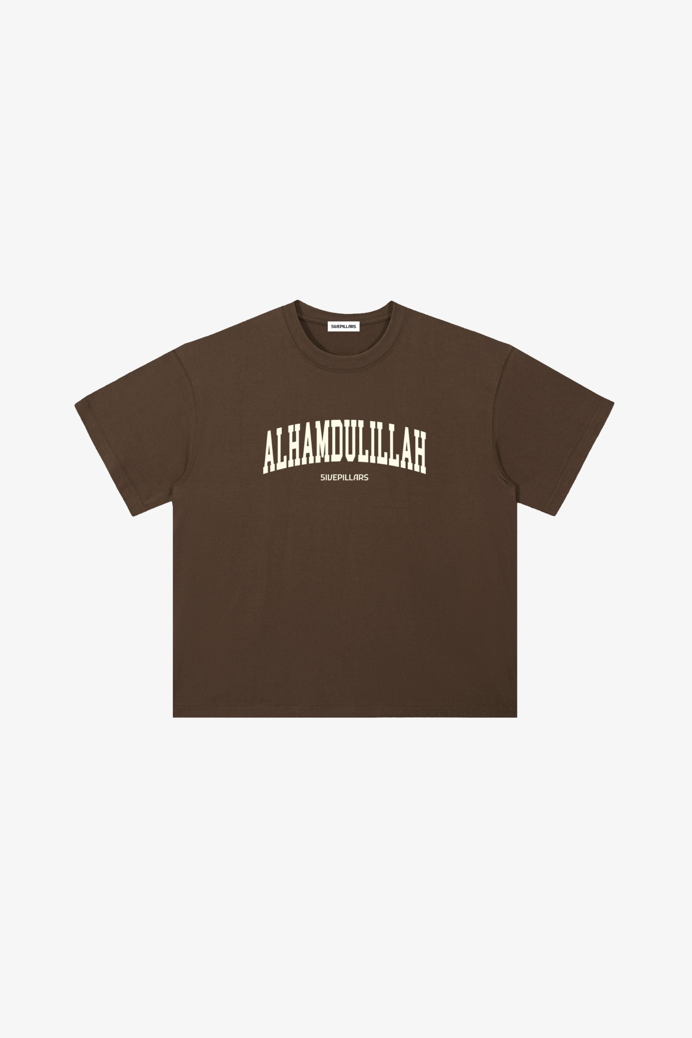 Alhamdulillah heavyweight cotton tee by 5ivepillars in Black, Army Green, and Brown